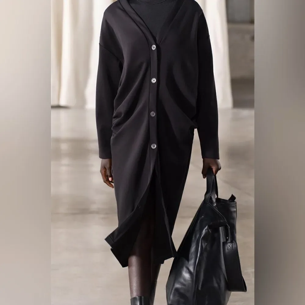 ZARA RUCHED LONG INTERLOCK JACKET